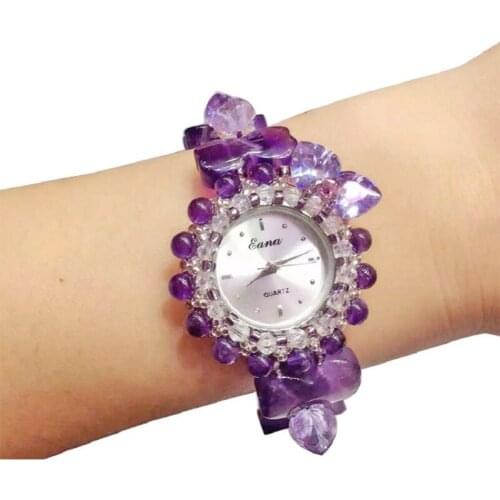 Fashion Schoolgirl Student Bracelet Watch for Women Nature Amethyst Quartz Wristwatch Purple Crystal Jewelery Gifts