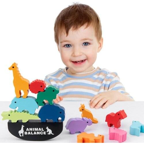 Montessori Wooden Animal Stacking High Building Block Dinosaur Balance Building Blocks Board Games Toys for Children Education