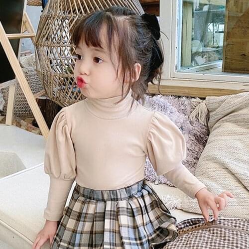ChildrenS Half-High Neck Bottoming Shirt 2020 Autumn New Style Korean Style Long-Sleeved Puff Sleeve Baby Girl Inner Top