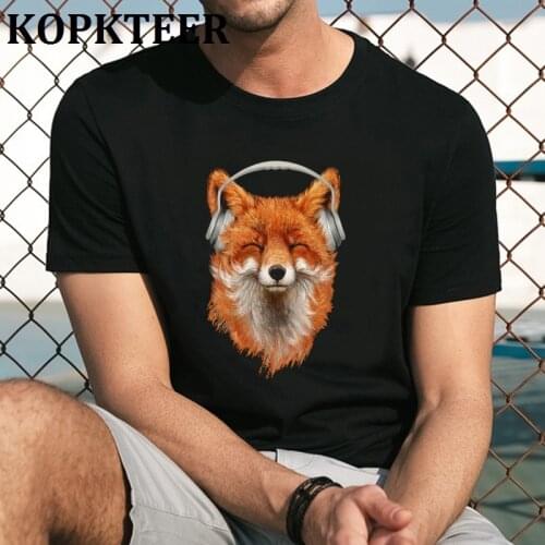 MenS T Shirt T-Shirt Summer Fashion Tshirt Casual Smiling Musical Fox Print For Male Comfortable Men Top Tees