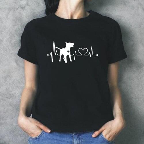 Funny Heartbeat English Bull Terrier Dog Harajuku T Shirt Women Tops Casual Short Sleeve Tee Shirt Femme Hipster Camiseta Mujer