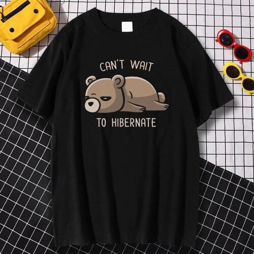 Cotton Lazy Cartoon Sleeping Bear T Shirts Casual Crewneck Homme Clothes Harajuku Loose Tracksuit Mens T Shirt