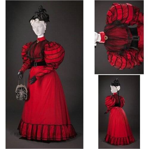 Historical!Red Vintage Costumes Victorian Dresses 1860s Scarlett Civil War Southern Belle dress Halloween dresses US4-36 C-874