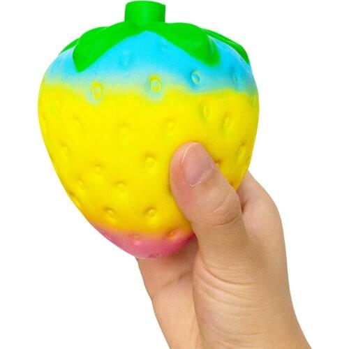 Jumbo Kawaii Colorful Strawberry Fruit Squishy Food Slow Rising Stress Relief Squeeze Toys for Baby Kids Xmas Gift 12*6*5CM