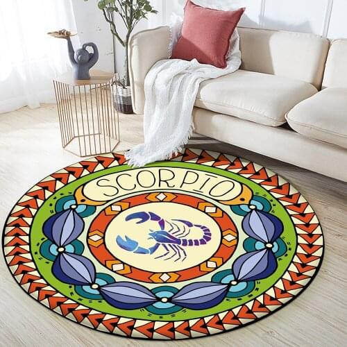 Round Floor Mat Flannel Anti-slip Carpet Durable 12 Constellation Scorpio Carpet Floor Home Decoration Living Bedroom Mat Room