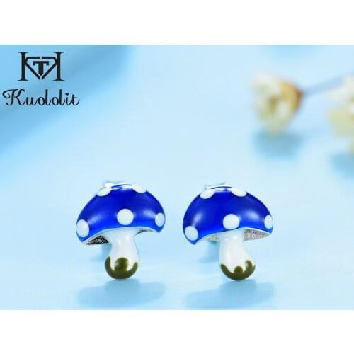 Kuololit Cute Enamel Stud Earrings for Girls Children Solid 925 Sterling Silver Mushroom earrings for party Gifts Mini New 2020