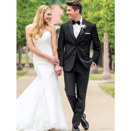 Best Best Selling Most Popular Custom Black Men Suits Groom Tuxedos for Wedding/Business/Party (Jacket+Vest+Tie+Pants)