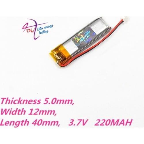 3.7V 220mAh Lithium Polymer LiPo Rechargeable Battery 501240 JST 1.5mm 2pin For Mp3 GPS PSP bluetooth headphone smart watch