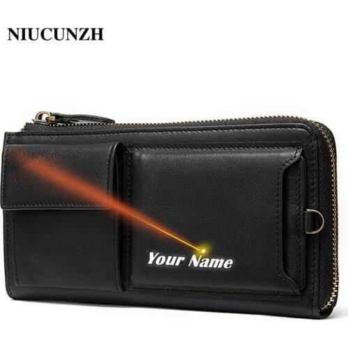 NIUCUNZH Men’s leather purse for men luxury Clutch bag for card holder designer engraved wallet for phone with coin pocket 8969