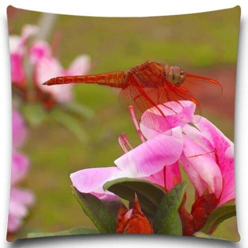 Red Dragonfly pink flower Pattern Printed Cushion Cover Lovely Butterfly Home Car Decoration