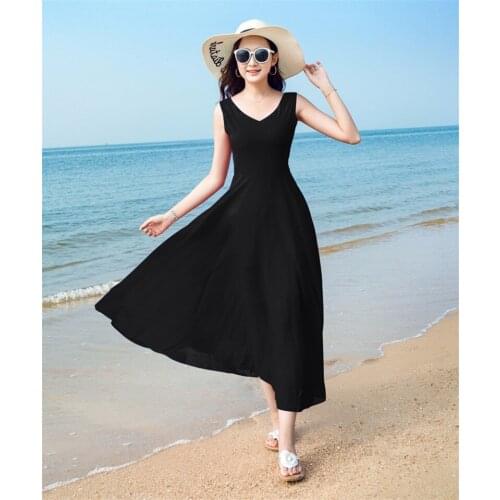 Boollili 2020 New Summer Chiffon Dress Women Elegant Bohemian Beach Dress Sleeveless Slim Sweet Casual Robe Longue Vestido