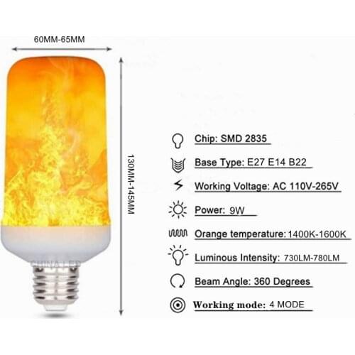 NEW LED Dynamic Flame Effect Fire Light Bulb E27 B22 E14 AC110V-220V LED Corn Bulb Creative Flickering Emulation LED Lamp Light
