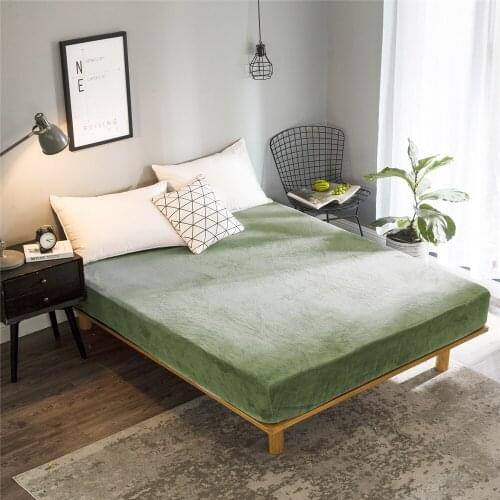 Solid Color Flannel Bed Sheets Winter Warm Plush Fitted Sheet Soft Mink Cashmere Bed Linen Mattress Cover Elastic Bedspread