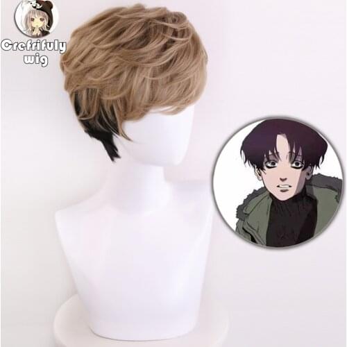 Killing Stalking Two Tone Short Brown Black Ombre Cosplay Wig Costume Undercut Synthetic Hair Wigs For Men + Wig Cap