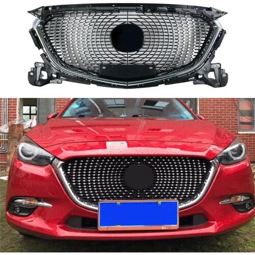 Modified For Axela Front Grill For Axela 2017 2018 2019 Glossy Front Bumper Grilles Honeycomb Grille Front Racing Grills Cover