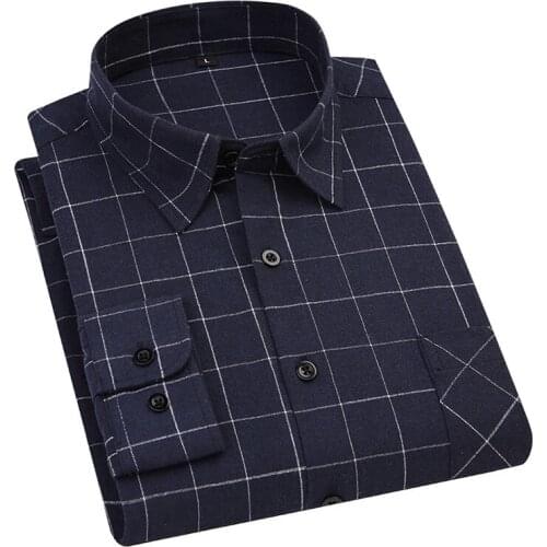 Aoliwen brand 2021 Mens Plaid Flannel Cotton Long Sleeve Shirt Comfortable Soft Skin-friendly Mens Casual Business Shirt