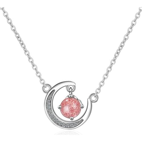 Fresh and literary personality temperament wild two-color crystal moon short silver plated necklaces SE030