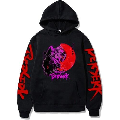Harajuku Anime Berserk Guts Manga Cartoon Hoodies Hip Hop Long Sleeve Streetwear Men Casual Oversized Winter Black Sweatshirts