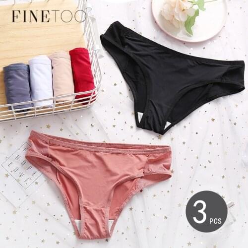 FINETOO 3Pcs/set Seamless Panties Women Soft Briefs Sexy Mesh Underwear Comfortable Solid Color Female Lingerie M-XL Underpants