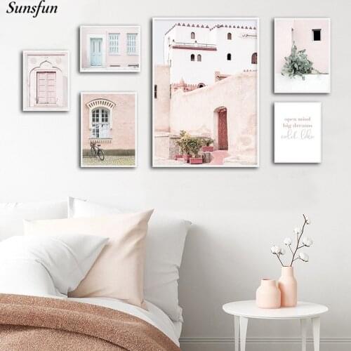 Bicycle Cactus Architecture Canvas Painting House Poster Wall Art Print Landscape Photograph Home Decoration Picture