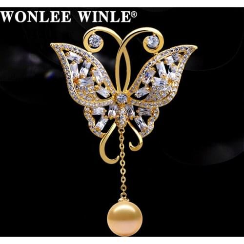 Wonlee Winle TOP Quality Copper With Austria Crystal Pearl Butterfly Brooches for Women Fashion Jewelry