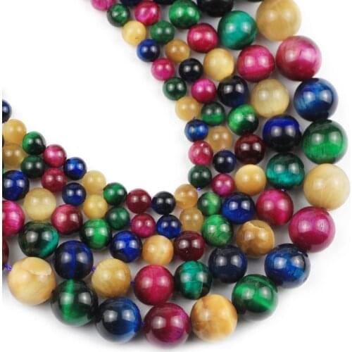 YHBZRET Natural Mixed Tigers eye Stone Round charms Loose spacers beads for Jewelry making DIY bracelets necklace 4/6/8/10/12MM