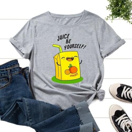 Summer Women T-shirt 100% Cotton Short Sleeve Orange Juice Letter Print Female Graphic T Shirt Ladies Daily Loose O-Neck Tee Top