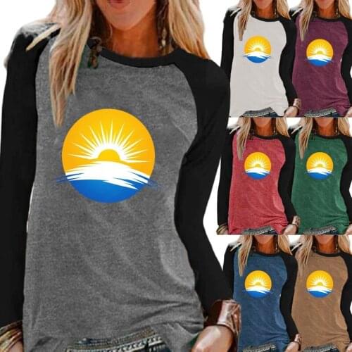 Ladies Autumn Casual Long Sleeve Shirt Top Fashion Round Neck Loose Print Womens T-shirt Sweatshirt XS-5XL