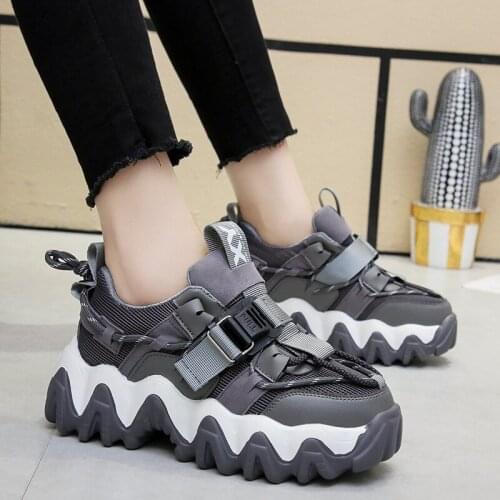 Female Dad Sports Shoes Lace-up Sneakers Women Casual Wedges Round toe Rubber Platform Shoes Women Vulcanized Shoes Women Spring