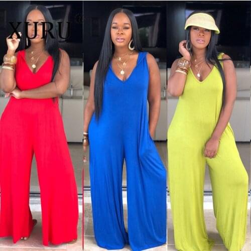 XURU Solid Color V-neck Suspender Jumpsuit European and American Sexy Womens Jumpsuit Red Blue Yellow Jumpsuit