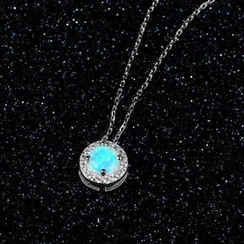 New 925 Sterling Silver Necklaces For Women Fine Jewelry Trendy Opal Round Pendant Necklace Silver 925 Jewelry Party Gifts