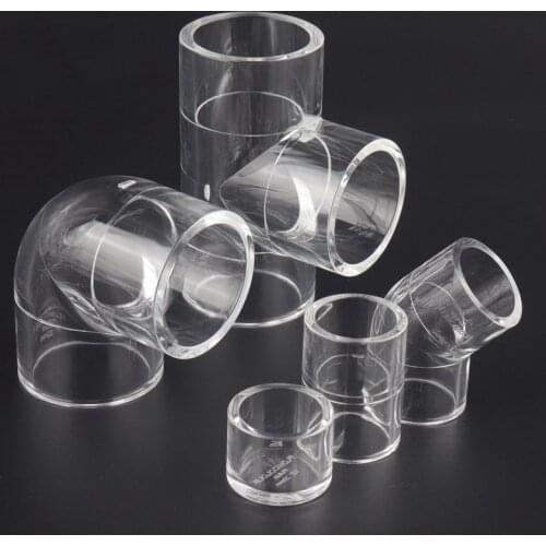 1pc High Quality 20~32mm Clear Acrylic Pipe Connector DIY Aquarium Fish Tank Transparent Plexiglass Pipe Elbow Tee Connector