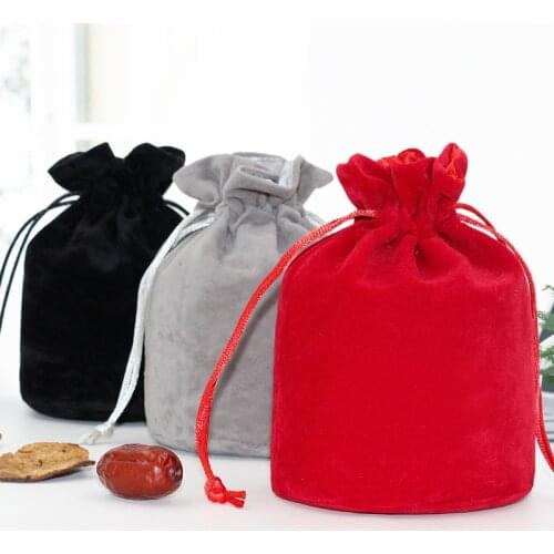High Quality 10pcs/lot Red/Black/Grey Velvet Drawstring Pocket Bags Round Bottom Pouches Cosmetic Wine Packaging Bags