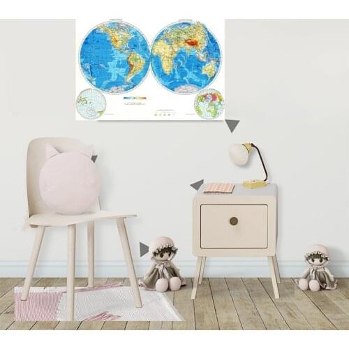 84x59cm Canvas Russian Geographic Map of The World Small Personalized Atlas Poster Decoration for School Office Home Supplies