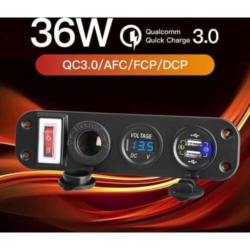 Quick Charge Dual USB Socket Car Charger QC3.0 LED Voltmeter 12V Power Outlet ON/Off Toggle Switch Panel for Boat Marine RV Truc