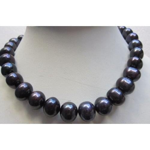 Free Shipping >>NEW HUGE 13-15MM SOUTH SEA GENUINE BLACK PEARL NECKLACE