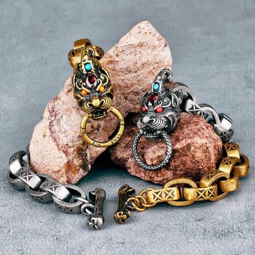 Unicorn Chinese Dragon Mens Womens Copper Bracelet Brass Bangle Punk Hip Hop for Couple Girl Boyfriend Jewelry Gift Wholesale