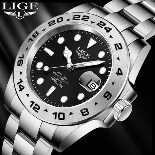 LIGE Famous Brand Watches Mens Luxury Watch Man Stainless Steel Waterproof Date Clocks Sport Quartz Wristwatch Relogio Masculino