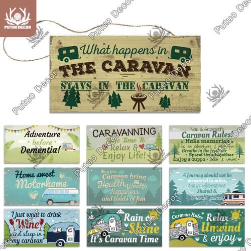 Putuo Decor Caravan Signs Wooden Plaques Signs Decorative Plaques for Living Home Door Decor Room Decoration Camping Supplies