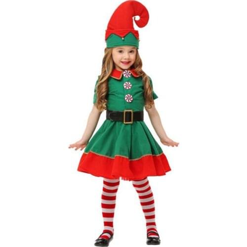 1pc Kids Green Elf Christmas Costume Festival Santa Clause for Girls Boys Year Chilren Clothing Fancy Dress Xmas Party Dress