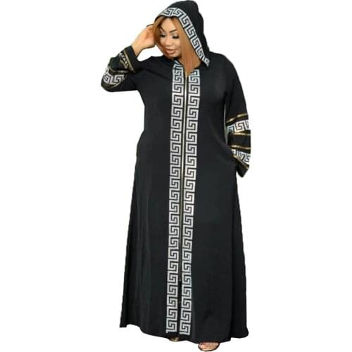 VAZN 2021 Autumn High-end Patchwork Vintage Daily Free Sexy Hooded Full Sleeve Loose Maxi Long Dress Women For Evening Robe