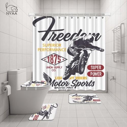 Retro Old Motorcycle Flannel Non-Slip Bath Mat Toilet Cover Rugs Shower Curtain With 12 Hooks Bathroom Decor Set