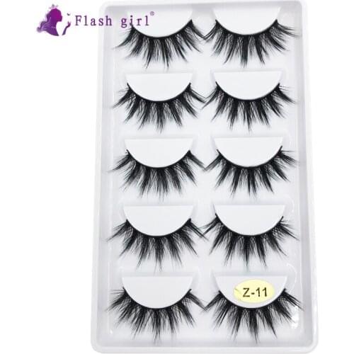 Flash girl The newest Z series Z11 Natural 5 pairs 3D faux mink silk transparent terrier False EyeLashes