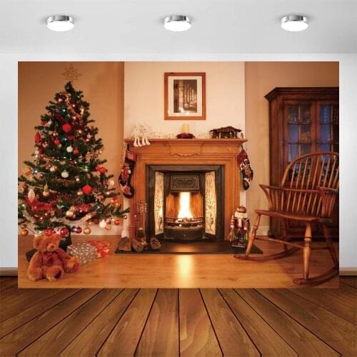 Yeele Christmas Backdrop Photography Wooden Floor Rocking Chair Fireplace Background Baby Photocall Photo Studio Photophone