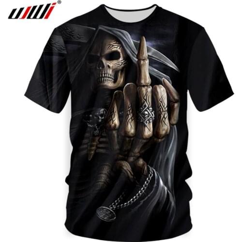 UJWI Summer Men 3d Cool Print Grim Reaper Finger contempt Tshirt Casual T-shirts Man Hip Hop Sportwear Breathable O Neck 7XL