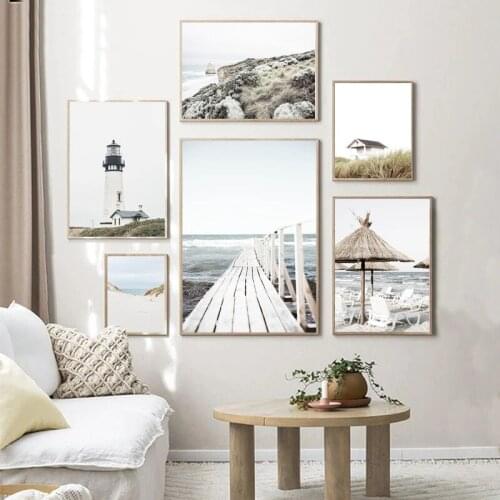 Coastal Bridge Grass Canvas Art Painting Tropical Summer Ocean Landscape Poster Printing Sea View Living Room Wall Decoration