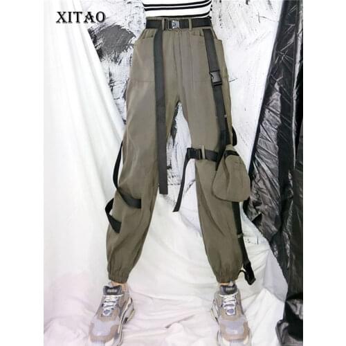 XITAO Europe Style Buckle Ribbon Overalls Trend Hip Hop Women Pants Streetwear Loose Pocket Sweatpants Wild Women Clothes XJ3576