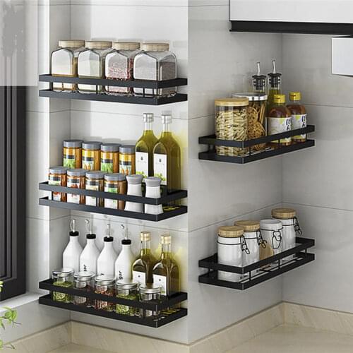 Kitchen Organizer Wall Mounted Spice Jar Bottle Storage Rack Single Layer Seasoning Hanging for Cabinet Bathroom Organizer Shelf
