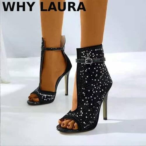 Summer 2021 sequinned peeptoe heels womens sandal sexy half bag strap bag with womens sandal club shoes