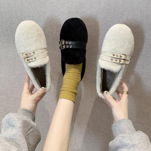 Fashion Flats Shoes Women Hair Shoes Casual Flat Warm Cotton Shoes Winter New Plus Velvet Single Shoe Zapatos De Mujer W36-76